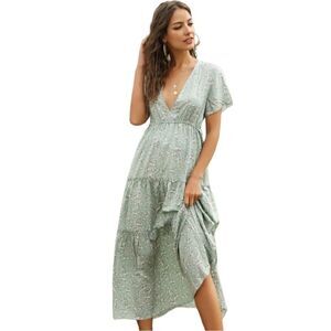 Boho Cottagecore Floral Flowy Maxi Dress M
